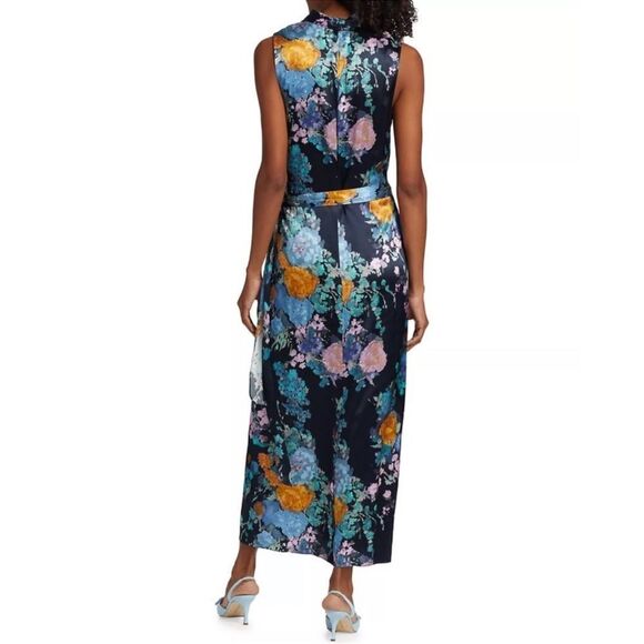 Vince Coastal Painted Bouquet Floral Satin Wrap Dress L - Picture 3 of 8